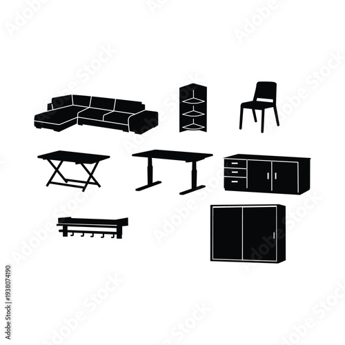 Household Furniture Silhouette Icons Vector
