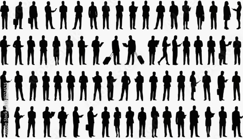 business people silhouettes Business People Silhouettes Set – Walking Working Talking Using Mobile Laptop Traveling Reading Brainstorming Vector Collection