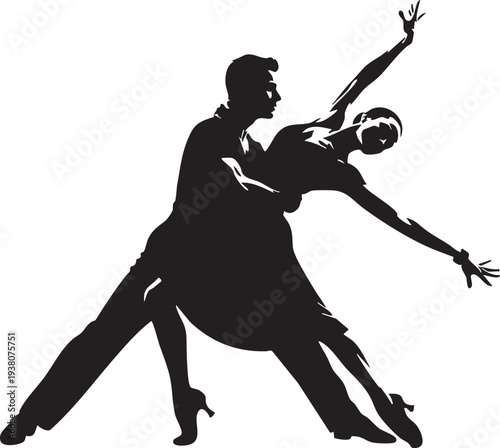 Couple in Dramatic Ballroom Dance Dip Pose Silhouettes