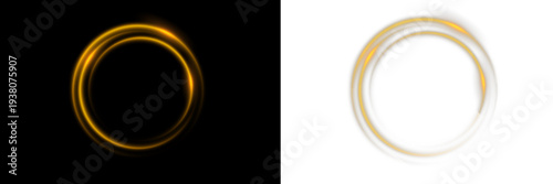Shiny golden circle made of sparkling light dust. The glowing ring creates a magical portal effect. Transparent PNG for overlays, decoration, and elegant design.
