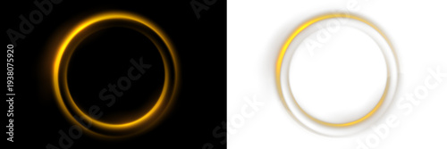 Bright golden spiral light forms a glowing circular trail. Sparkling particles float around the radiant ring. Transparent PNG element for magical, festive, or luxury designs.