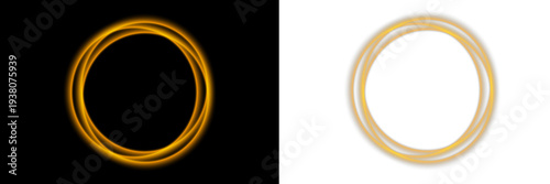 Golden luminous ring with glowing sparkle particles. Elegant circular swirl forms a magical decorative border. Premium transparent PNG for festive or luxury graphic design.