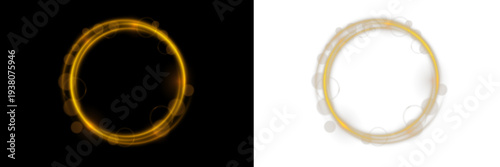 Shiny golden spiral light forms a glowing round trail. Sparkling dust and glitter follow the circle motion. Elegant PNG overlay for festive, luxury, and magical scenes.