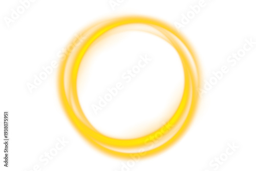 Golden luminous circle made of glitter particles. Bright light halo forms a shining frame. PNG decoration isolated on transparent background.