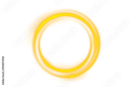 Glowing golden light ring forms a radiant circle with soft sparkles. Elegant luminous swirl creates a magical frame. Isolated PNG element perfect for luxury design and overlays.