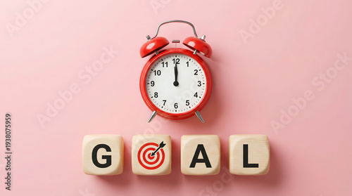 Wallpaper Mural Goal Achievement Time: Alarm Clock and Wooden Blocks Spell 'GOAL' with Target Torontodigital.ca