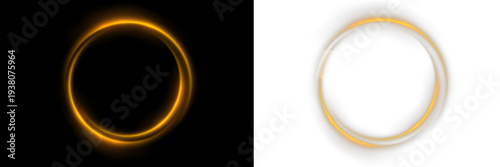 Glowing golden energy circle with bright spark particles. Dynamic swirl creates a luminous magical border. Transparent PNG element perfect for fantasy or celebration graphics.