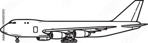 Agricultural Freight Airplane Black and White Line Art Vector Illustration
