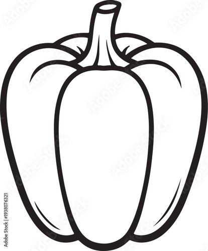 Fresh Bell Pepper Vegetable Black and White Line Art Vector Illustration