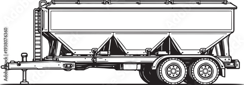 Agricultural Grain Hopper Trailer Clean Black and White Line Art Illustration