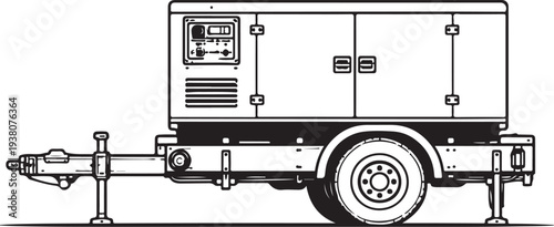 Agricultural Trailer Mounted Generator Clean Black and White Line Art Illustration