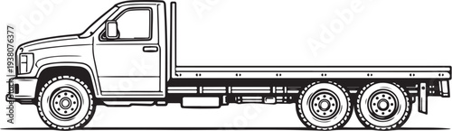 Agricultural Flatbed Farm Truck Clean Black and White Line Art Illustration