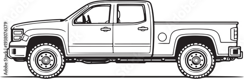 Agricultural Utility Pickup Truck Clean Black and White Line Art Illustration