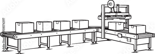 Farm Packaging Processing Line Clean Black and White Line Art Illustration