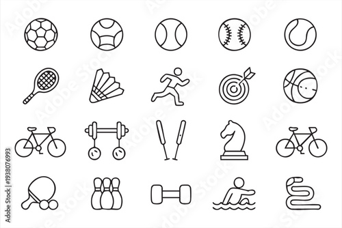 Sports activity symbols for swimming, running and team game concepts