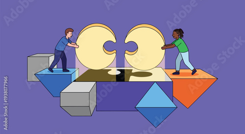 Teamwork connecting puzzle pieces symbolizing collaboration problem solving and building solutions together