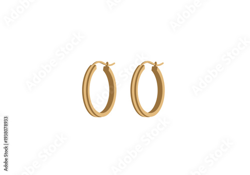 A pair of gold hoop earrings displayed against a plain background from a straightforward viewpoint