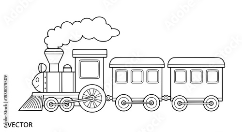 Cute cartoon train coloring page for preschool kids vector illustration simple lines