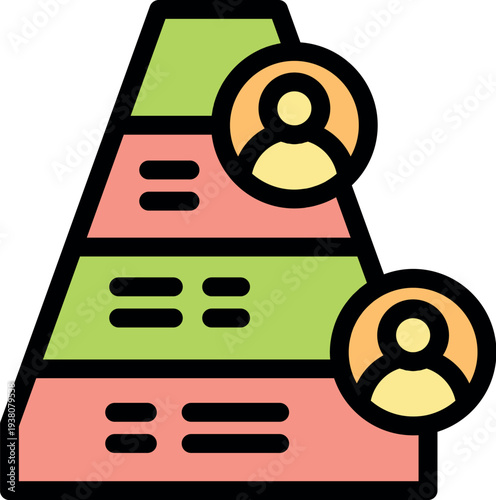 Colorful pyramid chart illustrating a hierarchical structure, with user icons symbolizing different management levels within an organization