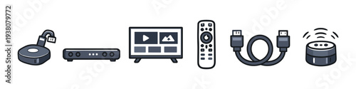 Collection of modern home entertainment devices and accessories for streaming and connectivity