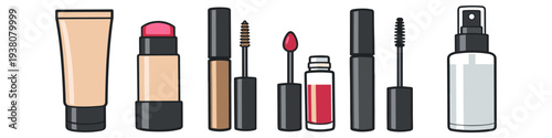 Colorful collection of beauty and makeup products in a flat design style