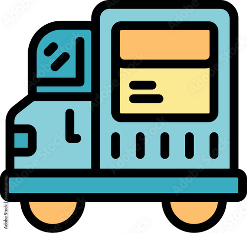 Simple colorful icon of a delivery truck transporting goods, representing shipping and logistics services