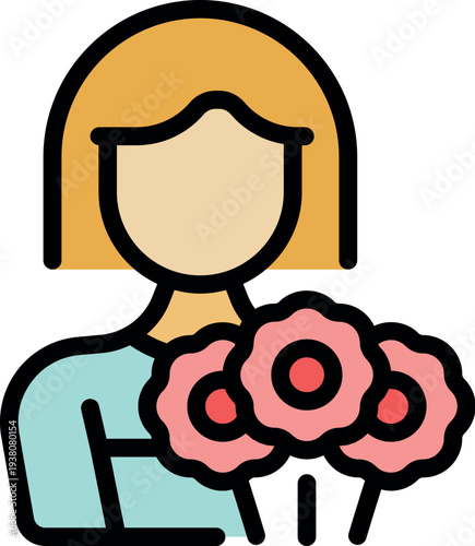 Florist holding a beautiful bouquet of pink flowers, representing love, care, and affection