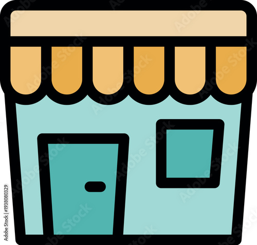 Store with closed door and window, symbolizing entrepreneurship and retail in a simple, colorful design