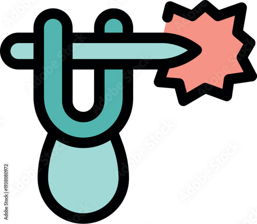 Slingshot launching a projectile with force and accuracy, hitting a target with precision and skill