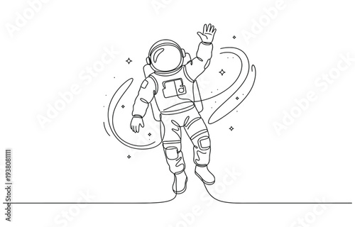one continuous line astronaut.single line vector astronaut waving hand.