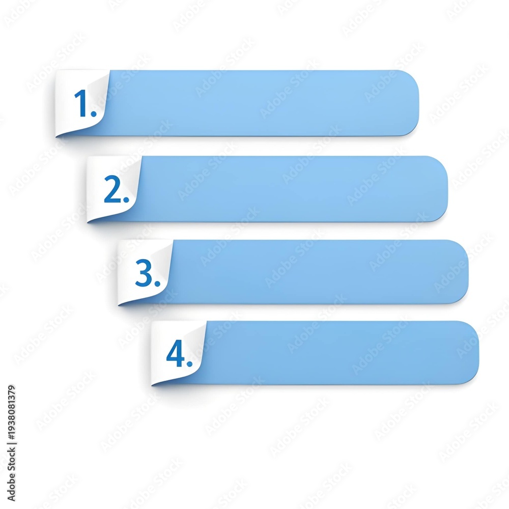 Obraz premium Blue Modern Infographic Banner Set with 4 Numbered Steps and Curled Paper Detail