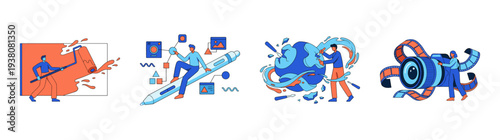 Flat Vector Creative Professionals Illustration Set for Digital Agency Services and Artistic Process Branding