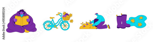 Flat Vector Fall Season Lifestyle Asset Sheet for Cozy Autumnal Marketing and Social Media Content