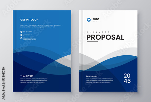 Modern Business Proposal Brochure Cover Template with Blue Geometric Shapes