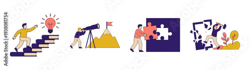 Flat Vector Business Success and Strategy Concept Illustration Element Kit for Professional Growth