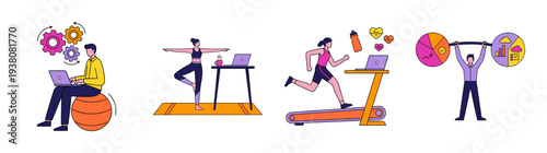 Flat Vector Remote Work and Fitness Integration Element Kit for Corporate Wellness Programs