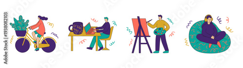 Flat Vector Lifestyle and Productivity Character Element Kit for Work Life Balance Theme