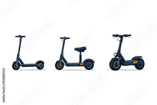 Three different models of electric scooters displayed side by side on a white background