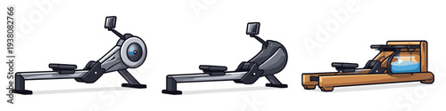 Three different types of rowing machines displayed side by side for comparison