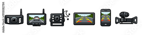 Collection of car cameras and displays for driving assistance and safety