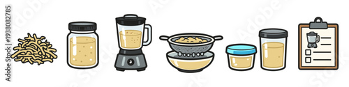 Illustration of making homemade plant-based milk from nuts or seeds
