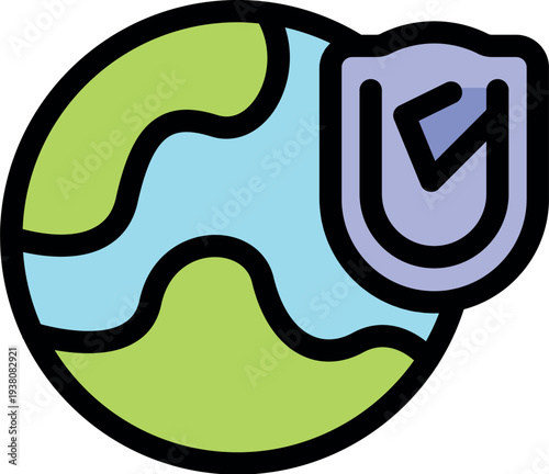 Planet earth with a protection shield and a check mark, representing global security and safety