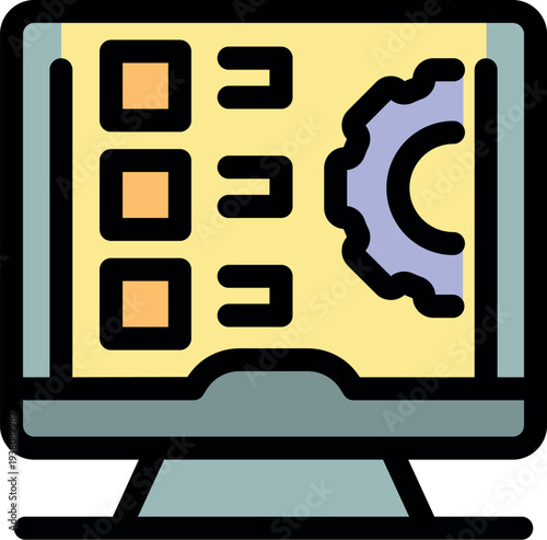 Project management software displayed on a computer screen, featuring a gear icon symbolizing settings and configurations