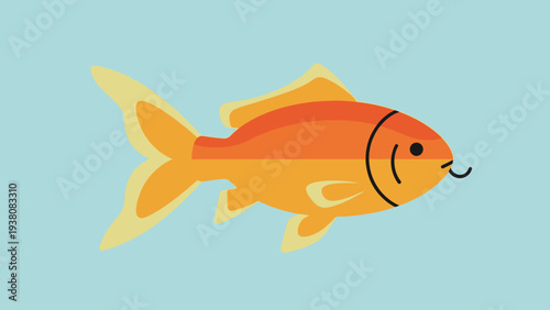 Flat design vector illustration of an orange goldfish swimming on a light blue background.