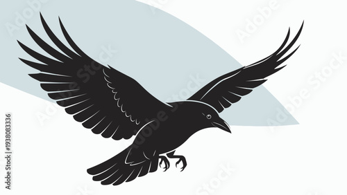 A black bird silhouette in flight with wings spread wide.