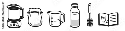 Set of kitchen tools for making homemade plant-based milk and cheese