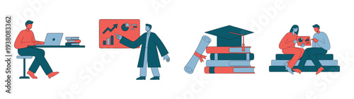 Flat Vector Higher Education and Academic Career Element Kit for University Enrollment and Professional Training
