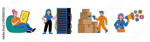Flat Vector Professional Character Element Kit for Business Operations and Technology Infrastructure Workflows