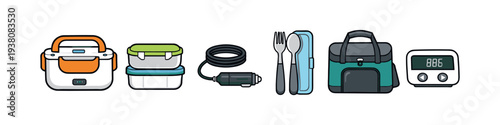 Portable electric lunch box and accessories for on-the-go meals