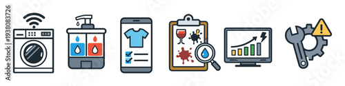 Smart home appliance icons for laundry, cleaning, and diagnostics